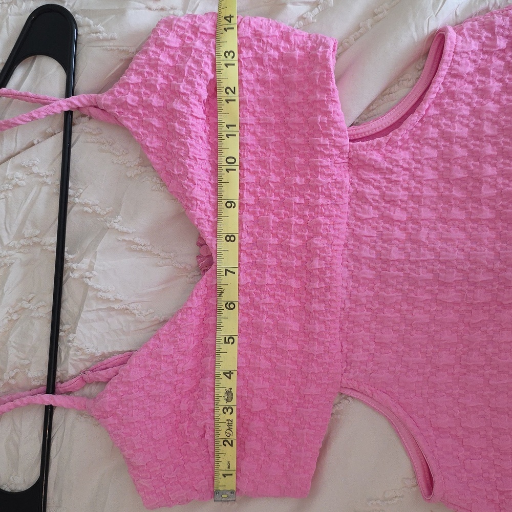 Bubble Knit Textured Cut-Out Bodycon Mini Dress Pink Medium Barbiecore Coquette - Picture 6 of 8